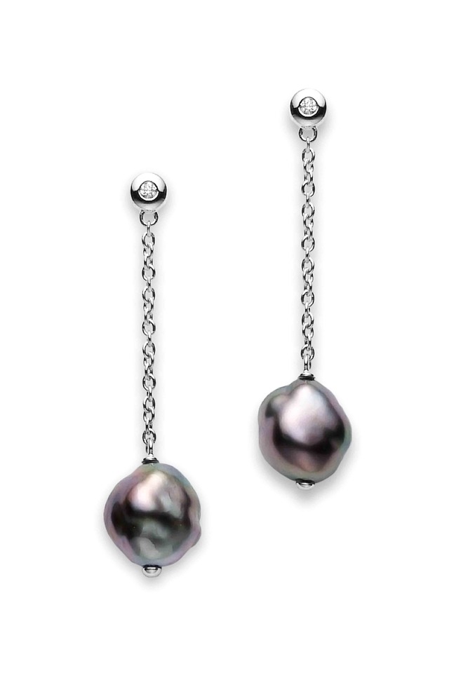 Gold Baroque Black South Sea Pearl Dangle Earrings