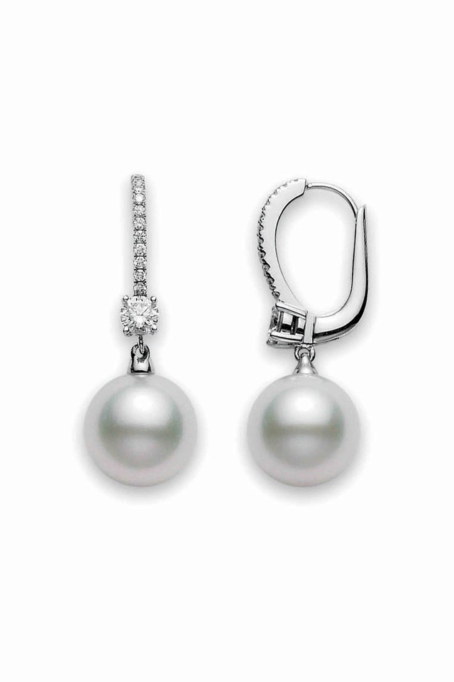 White Gold White South Sea Pearl Diamond Earrings