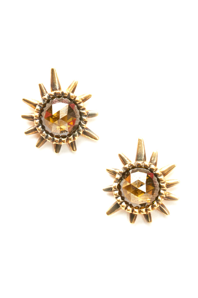 Gold Rough & Champagne Diamond Sunburst Earrings