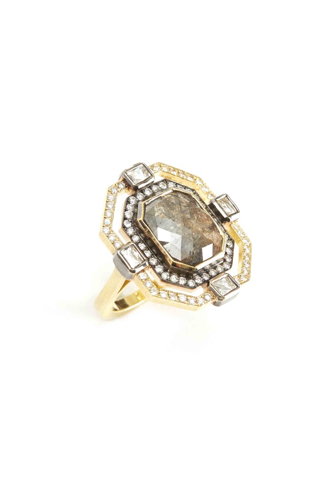 Gold Rough & White Diamond Ring