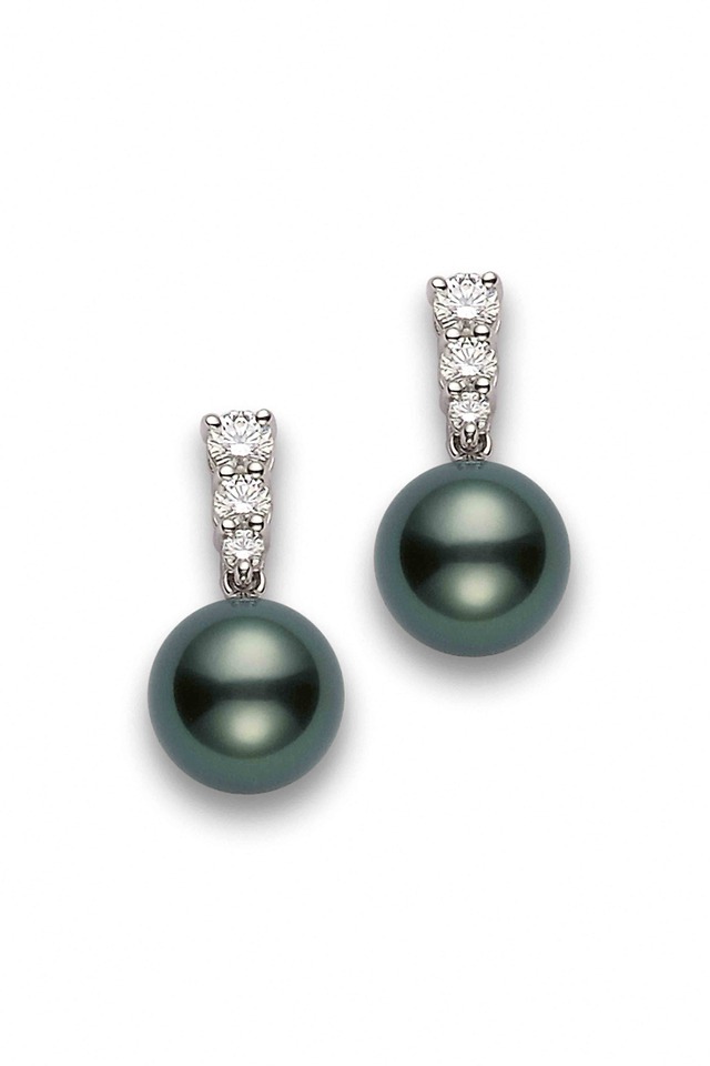 White Gold Tahitian Pearl Diamond Earrings