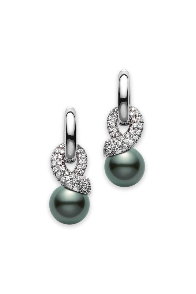 White Gold Black South Sea Pearl Diamond Earrings