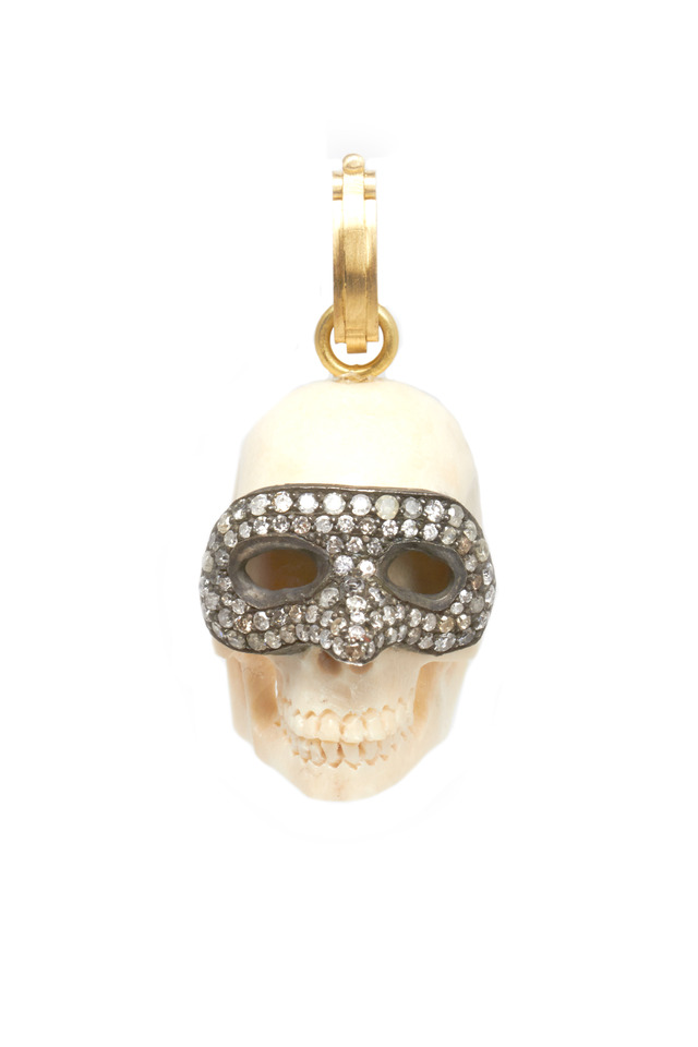 Gold & Silver Diamond Venetian Mask Skull Pendant