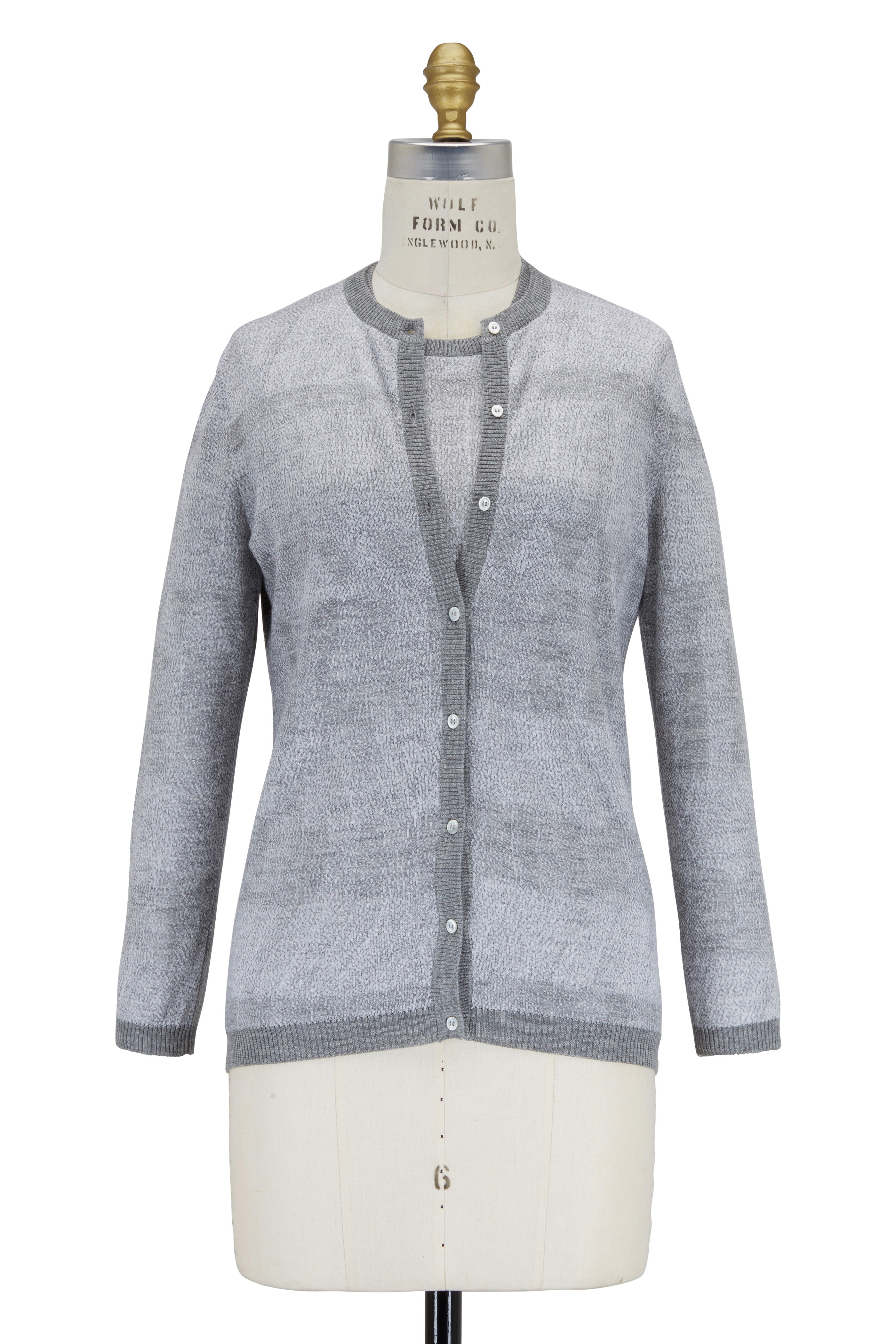 Agnona Speckled Gray Cashmere Silk Cardigan Twin Set Mitchell Stores