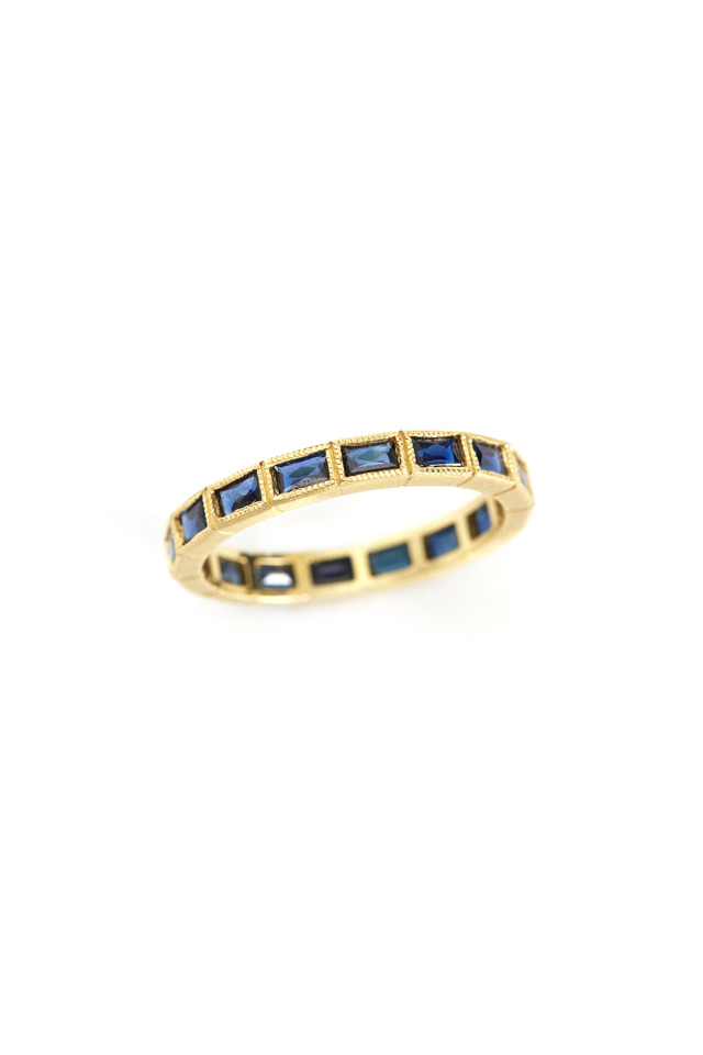 Gold French-Cut Blue Sapphire Band