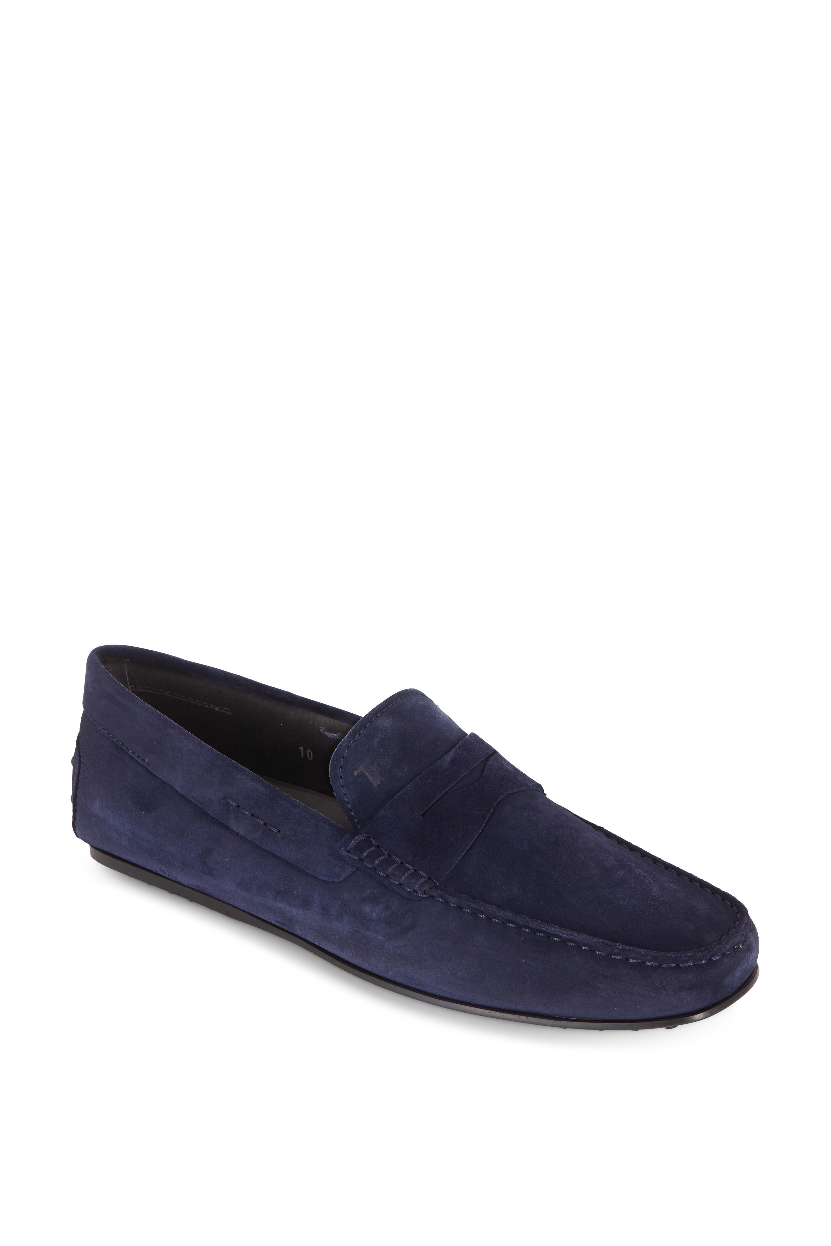 mens blue suede penny loafers
