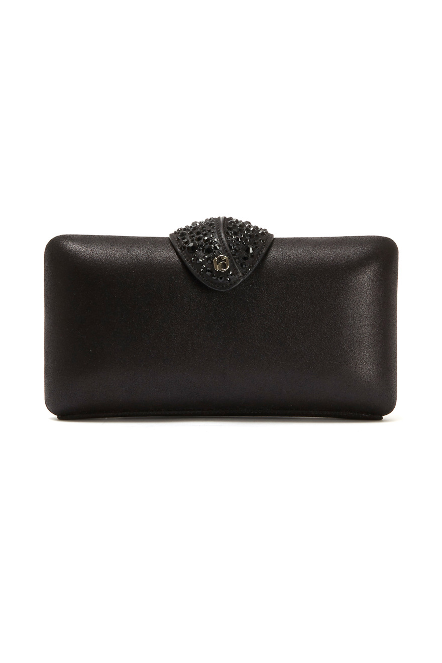 Black Leather Beaded Clasp Clutch