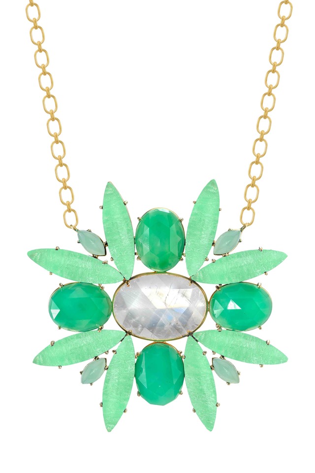 Gold Moonstone Chrysoprase Starburst Necklace