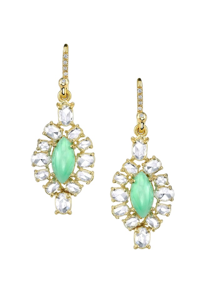Gold Chrysoprase Diamond One-Of-A-Kind Earrings