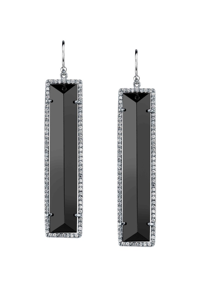 White Gold Black Onyx Diamond Earrings
