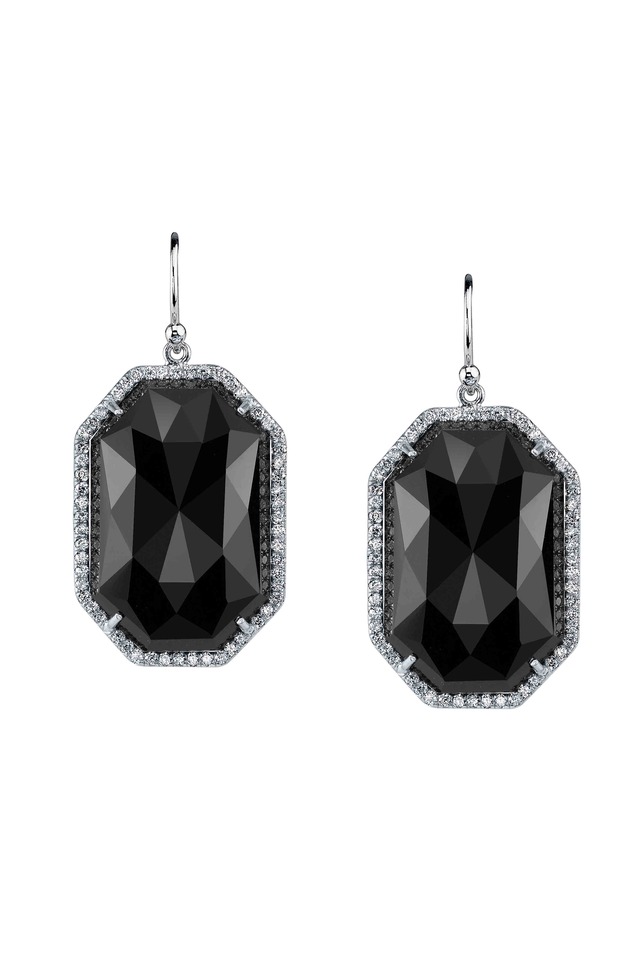 White Gold Black Onyx Diamond Earrings
