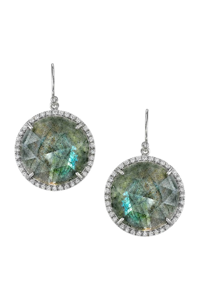 White Gold Labradorite Pavé-Set Diamond Earrings