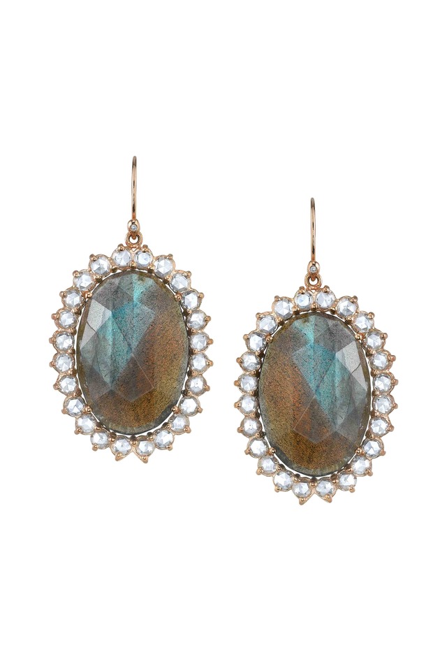 Rose Gold Labradorite Rose-Cut Diamond Earrings