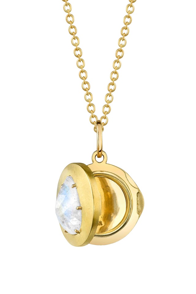 Yellow Gold Rainbow Moonstone Locket Necklace