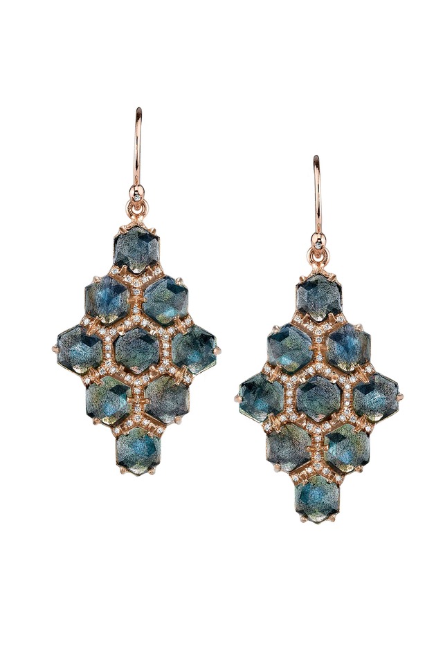 Rose Gold Labradorite Diamond Earrings