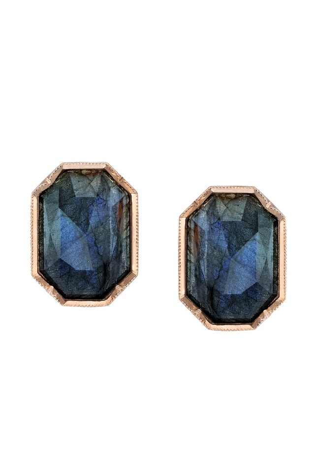 Rose Gold Labradorite Rose-Cut Diamond Earrings
