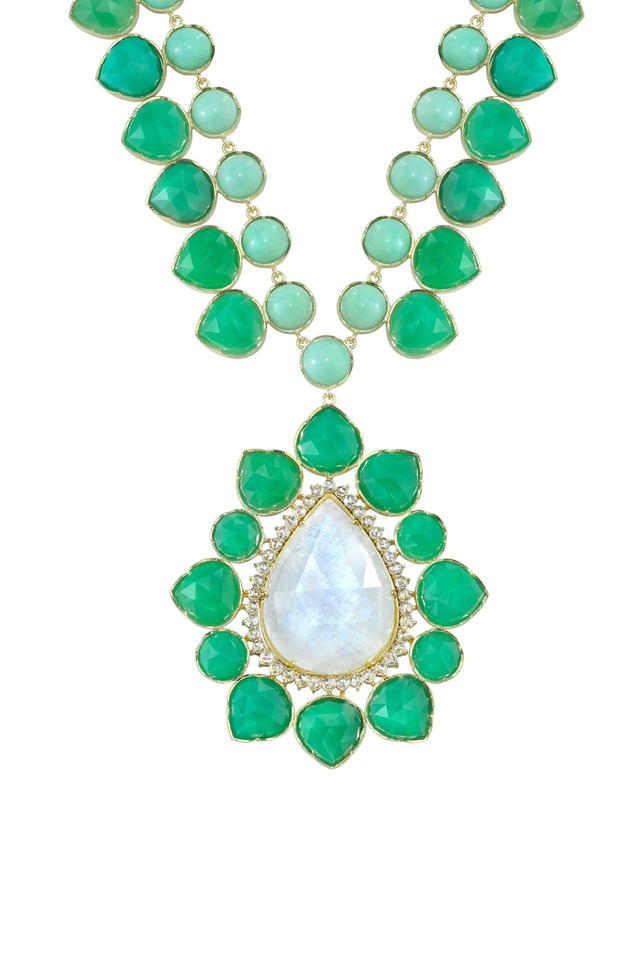 Gold Moonstone Chrysoprase Diamond Pendant