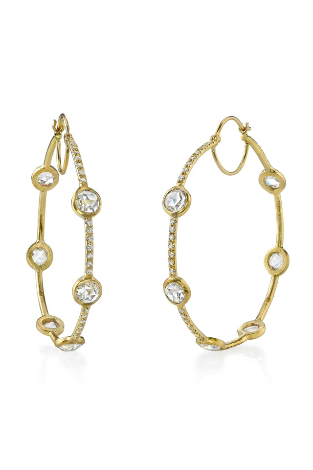 Gold Pavé-Set Rose-Cut Diamond Hoop Earrings