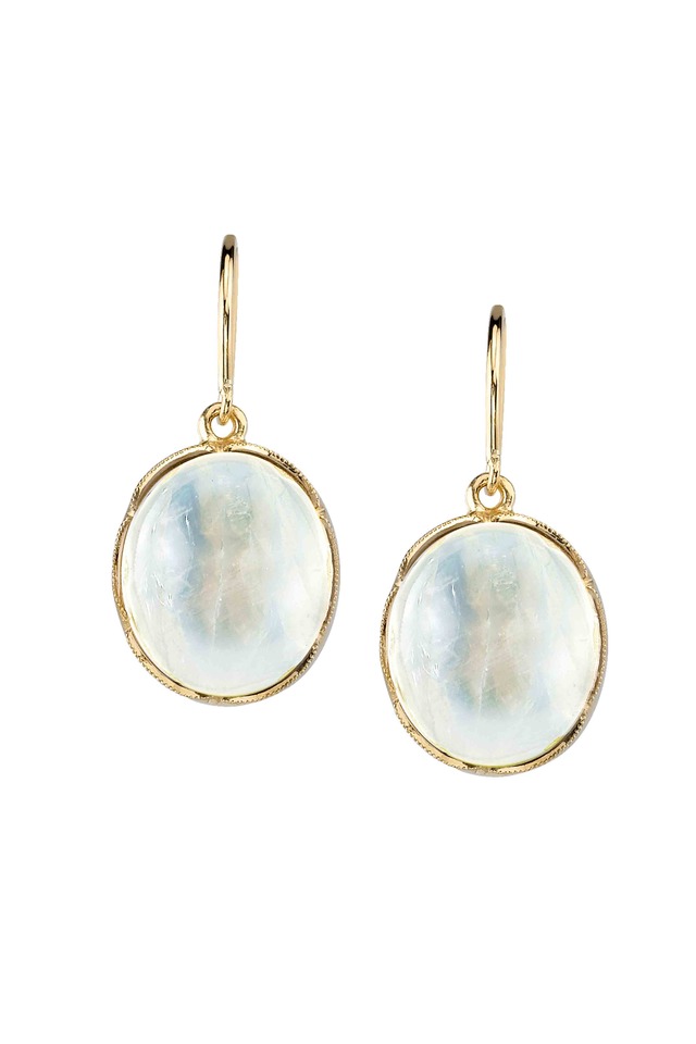 Yellow Gold Rainbow Moonstone Earrings