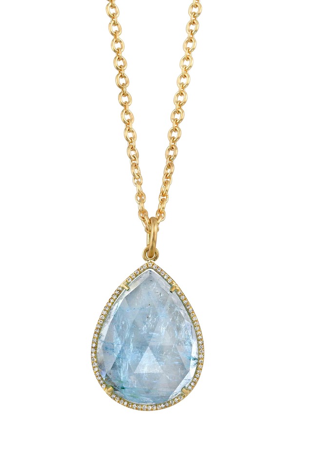 18K Gold Aquamarine Diamond Pendant Necklace