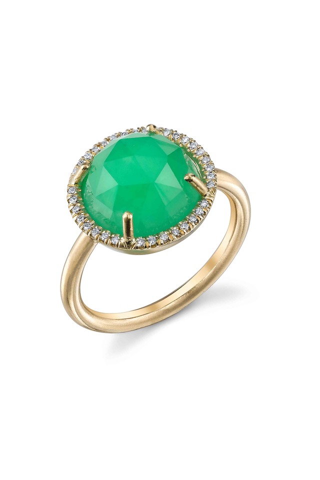 Gold Rose-Cut Chrysoprase Diamond Ring