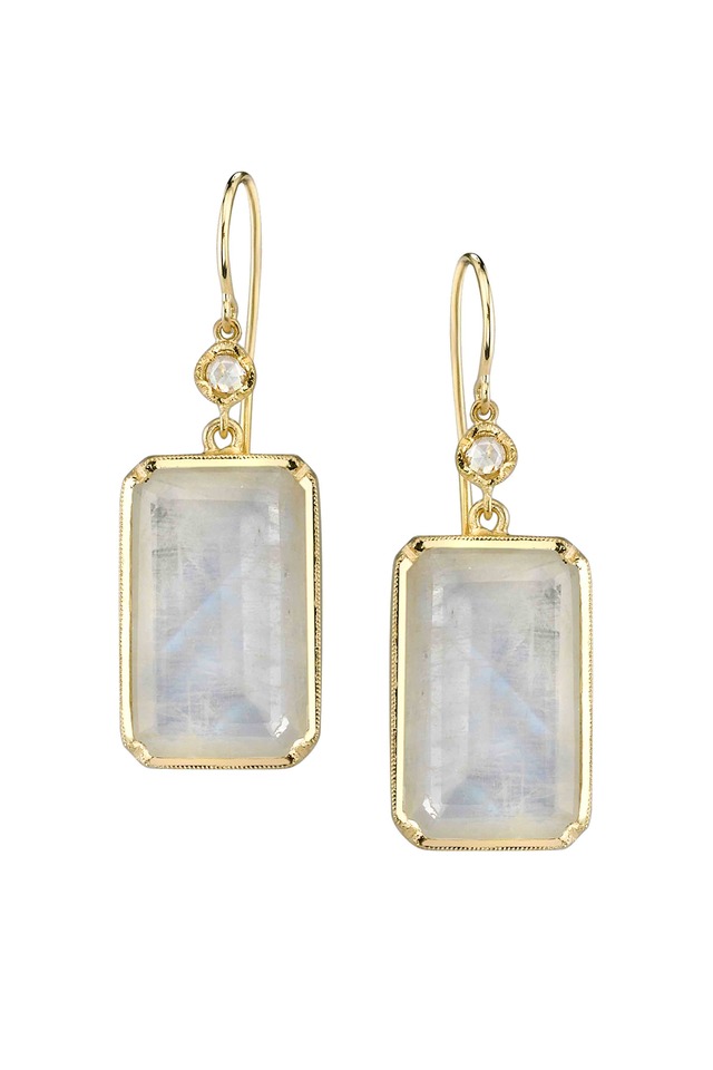 Rainbow Moonstone Rectanglular Dangle Earrings