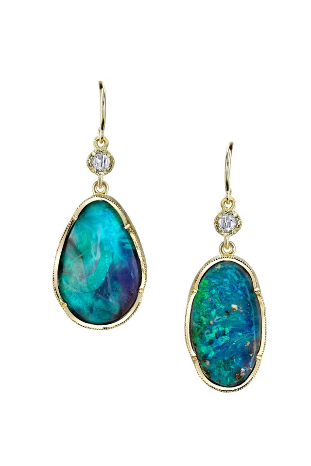 Gold Opal Diamond One-Of-A-Kind Dangle Earrings