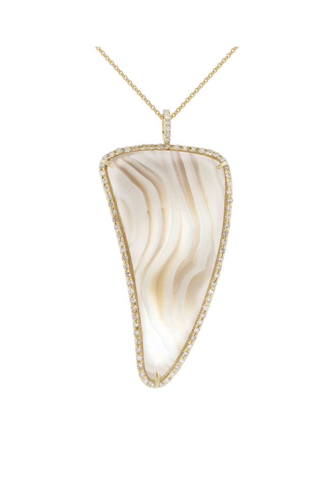 Gold Agate Horn Tusk Diamond Pendant