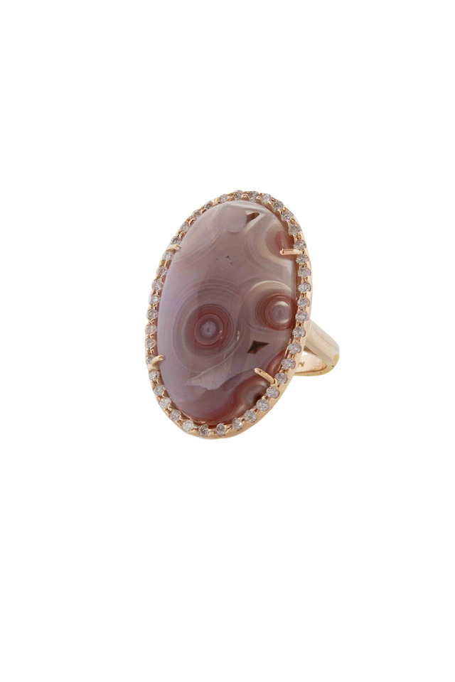 18K Rose Gold Agate Diamond Ring