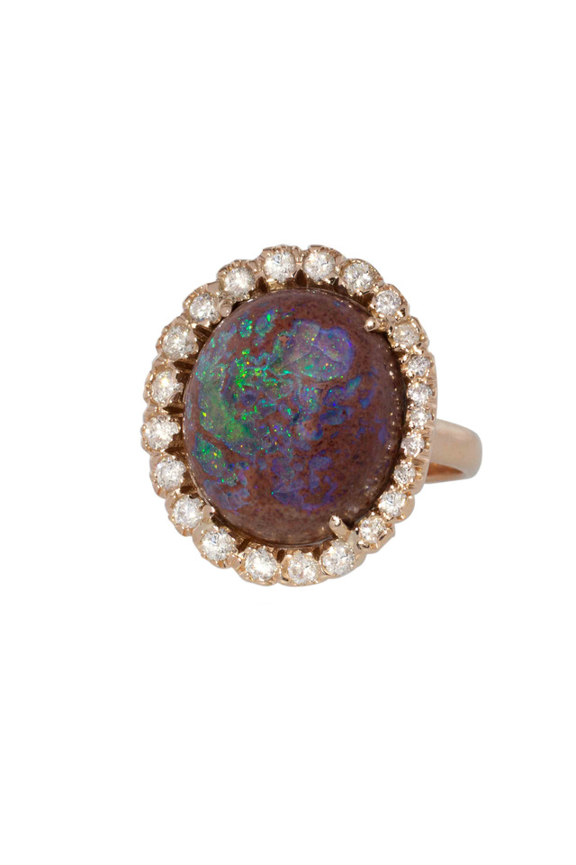 Rose Gold Fire Opal Diamond Ring