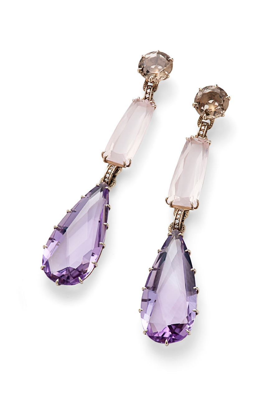 Gold, Quartz & Amethyst Earrings