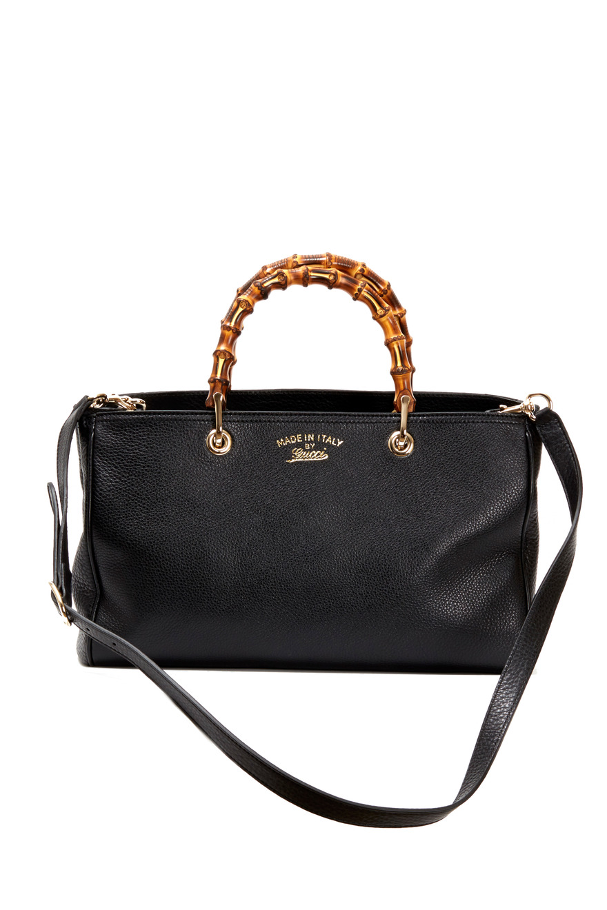 Bamboo Top Handle Black Leather Convertible Tote