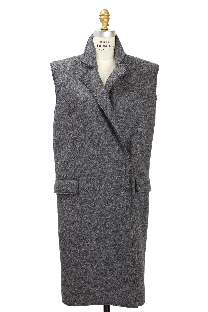 Sleeveless Grey Felted Wool Coat