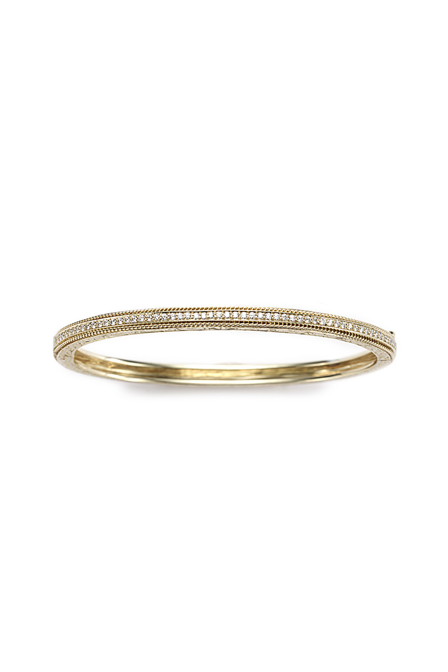 Gold Diamond Hinged Engraved Bangle