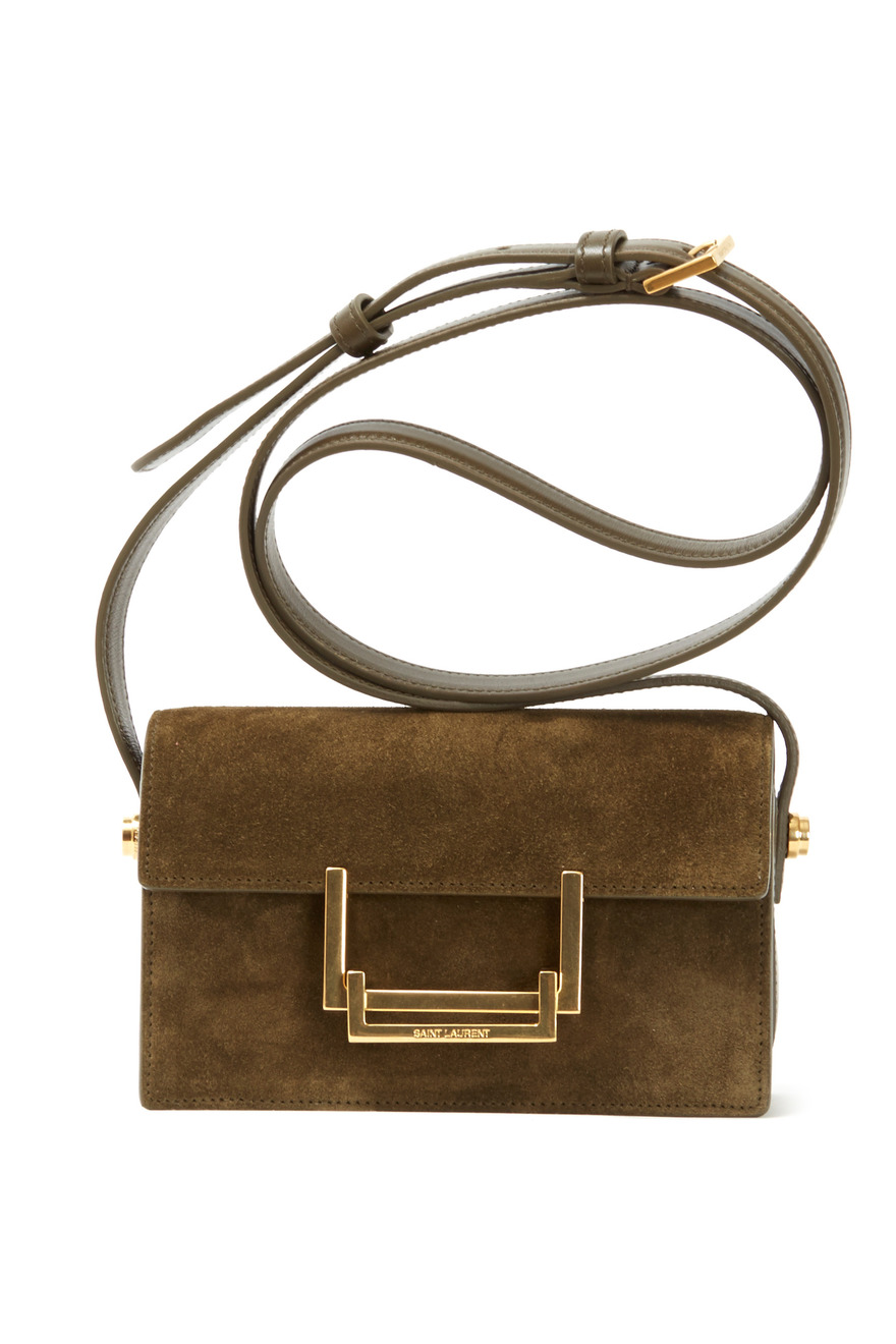 Lulu Khaki Suede Mini Flap Handbag