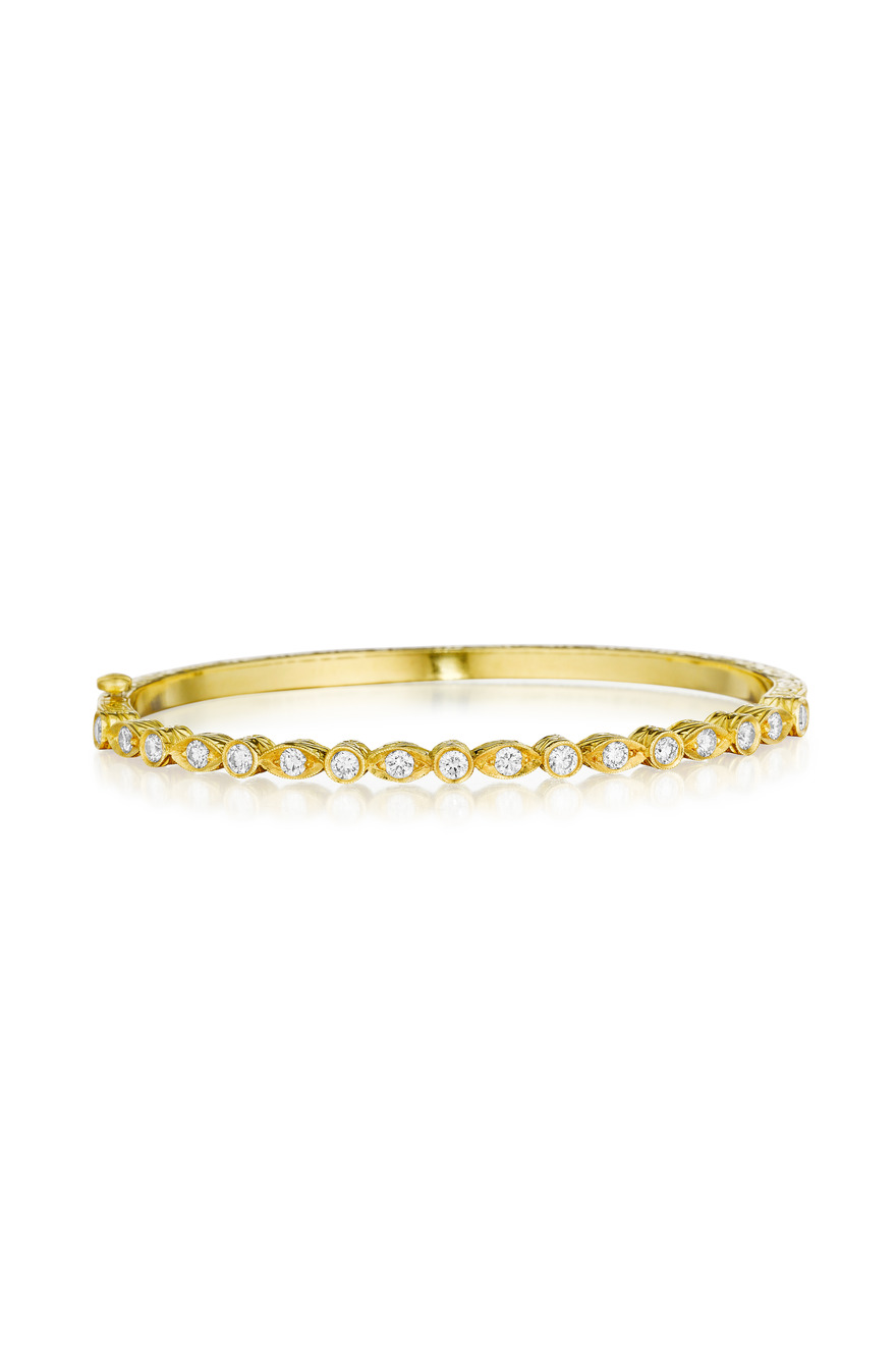 Yellow Gold Diamond Hinged Bangle Bracelet