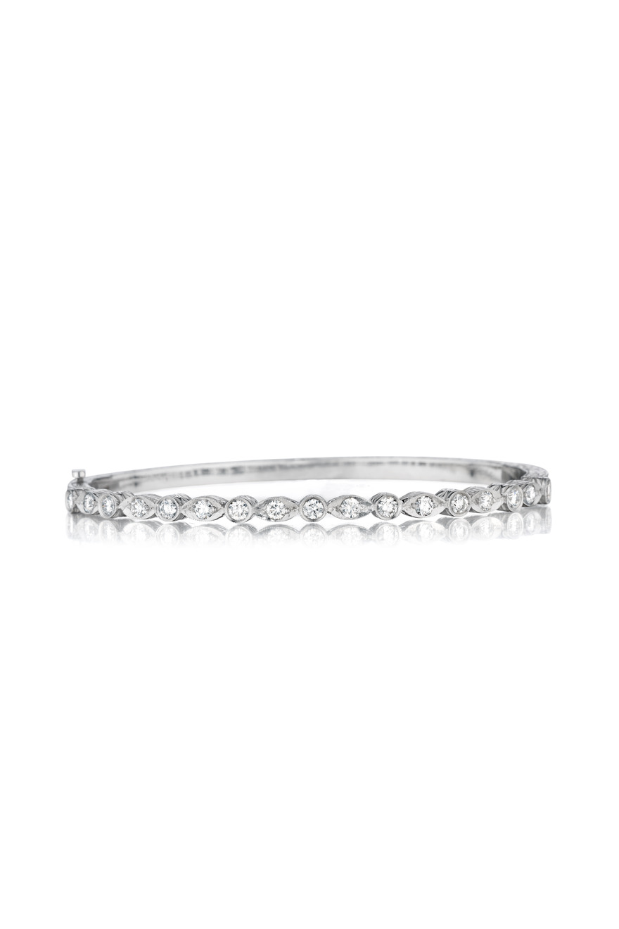 White Gold Thin Marquis & Round Hinged Diamond Bangle