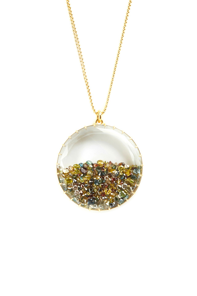 Yellow Gold Mixed Color Diamond Shake Necklace