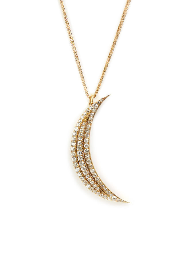 Yellow Gold Diamond Crescent Necklace