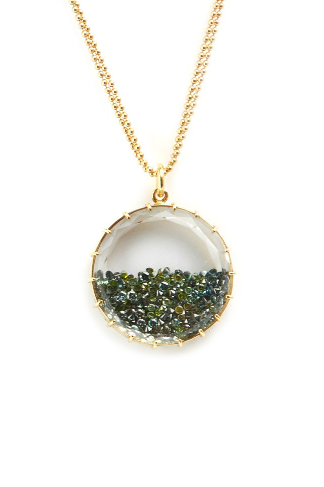 18K Yellow Gold Green Diamond Shake Necklace