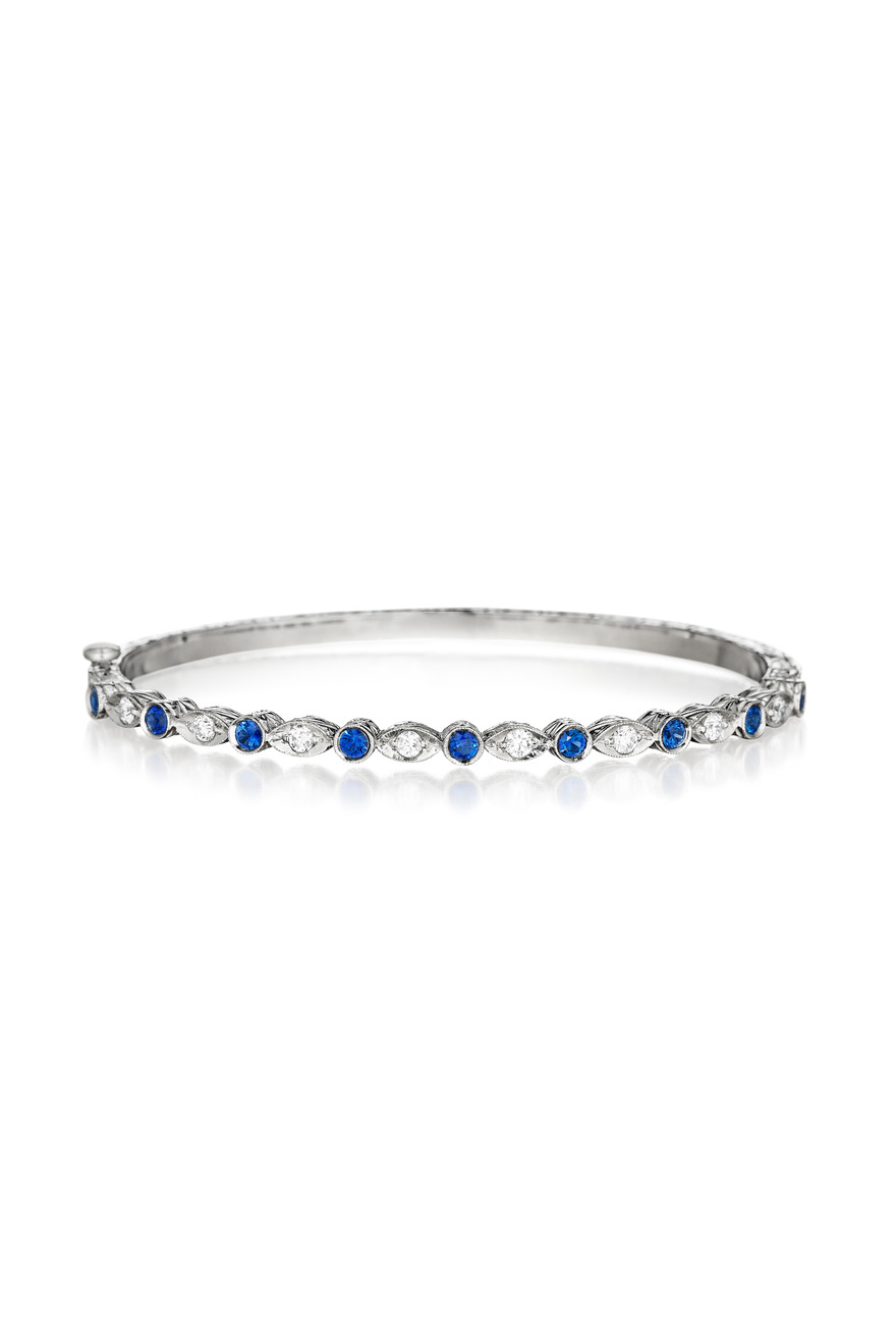 White Gold Marquise Blue Sapphire Diamond Bangle