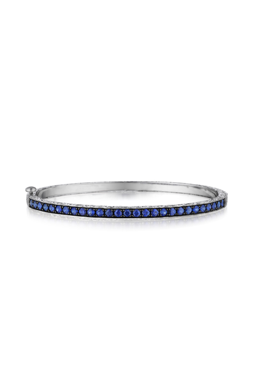 White Gold Blue Sapphire Bangle