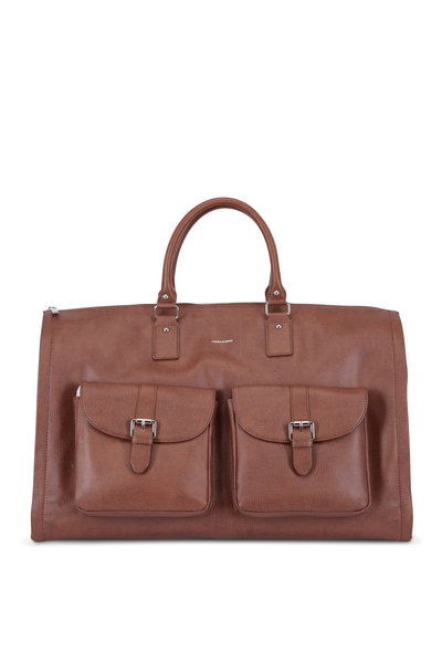 men's brown leather garment weekender bag