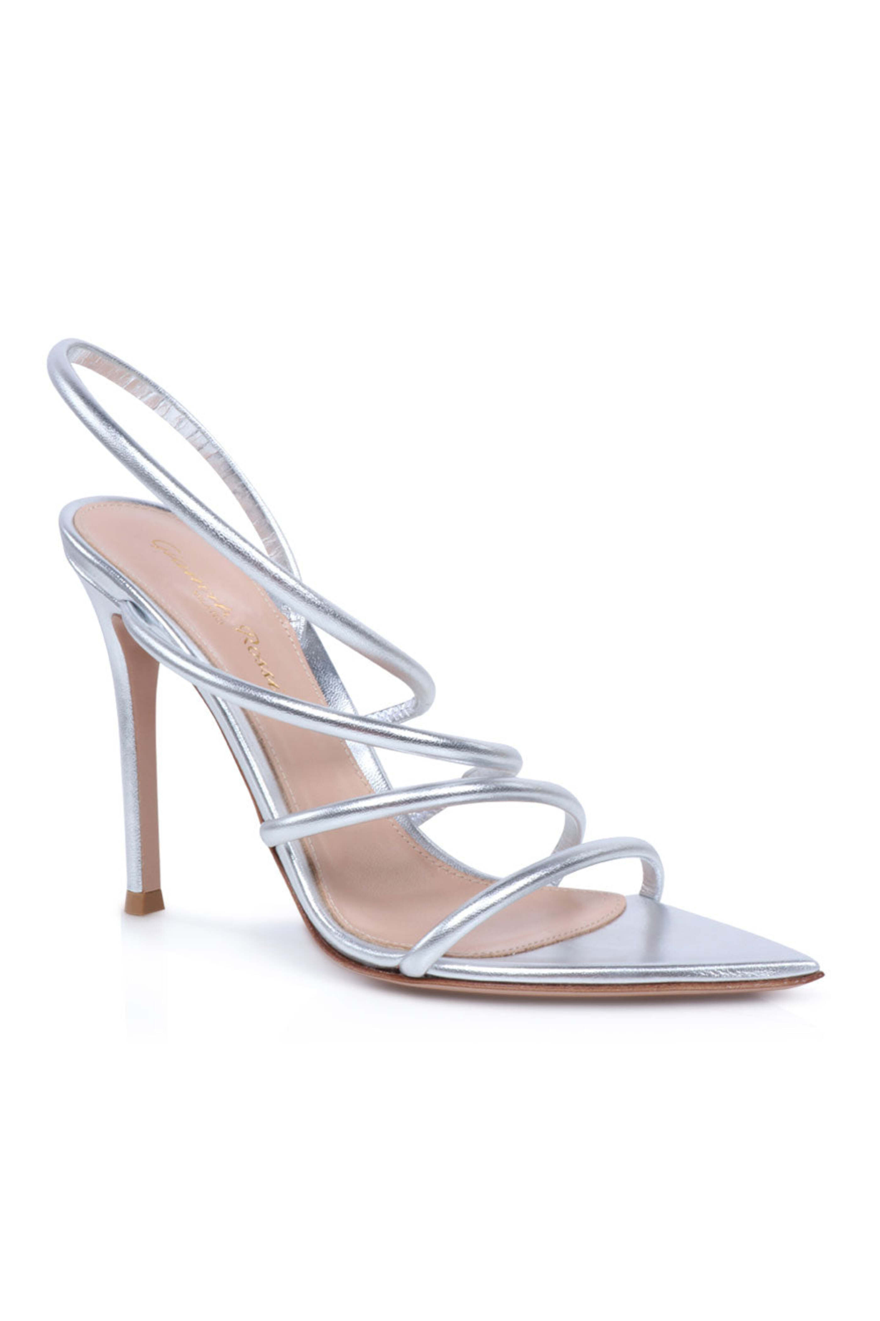 サンダル・ミュール Gianvito Rossi FW25 Sandals (G61631 15RICNAPNERO) Gianvito Rossi - Off White T-Strap Leather Jeweled Sandal, 45mm