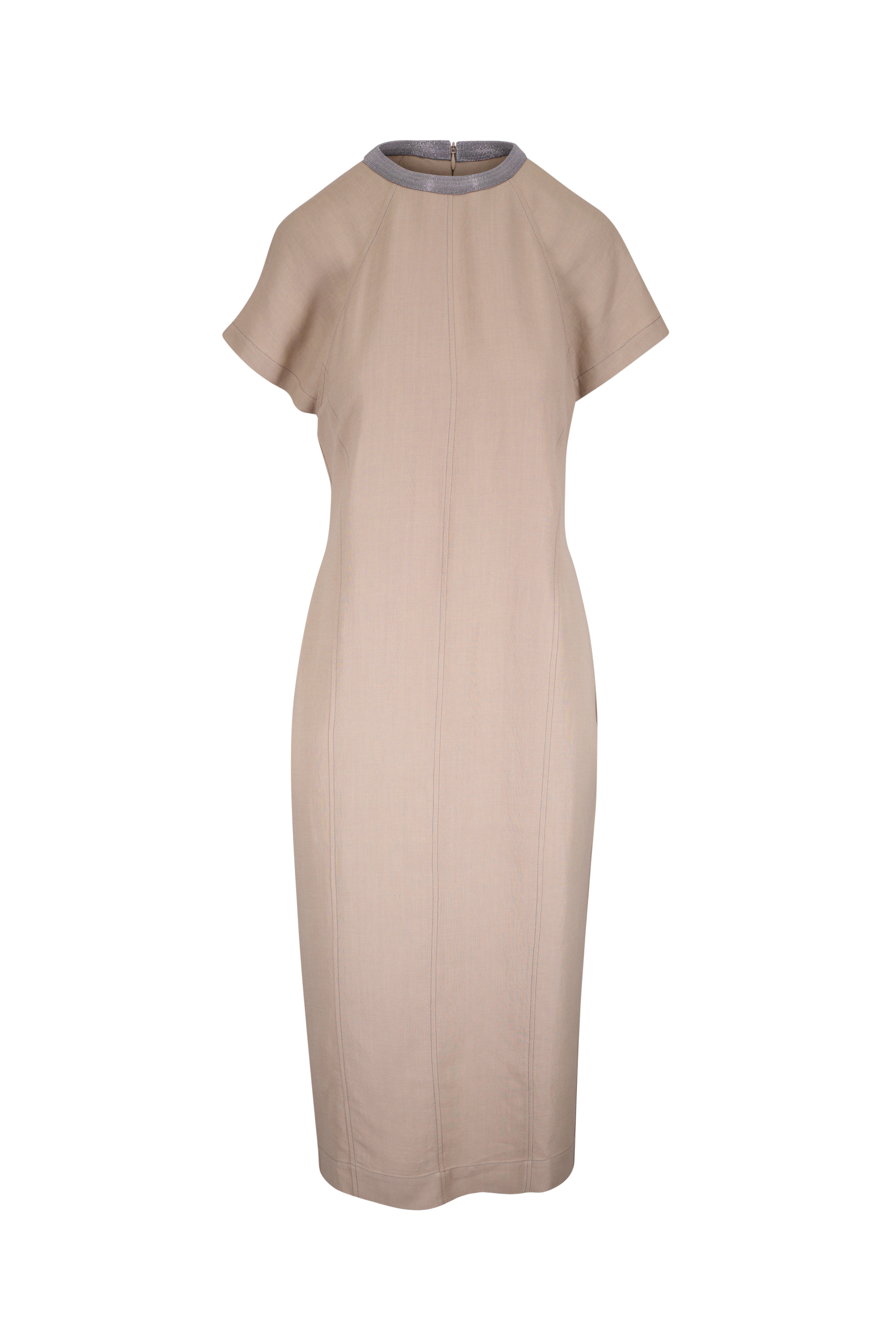 Brunello Cucinelli - Ivory Wool Blend Pleated Midi Dress Brunello Cucinelli - Ivory Wool Blend Pleated Midi Dress