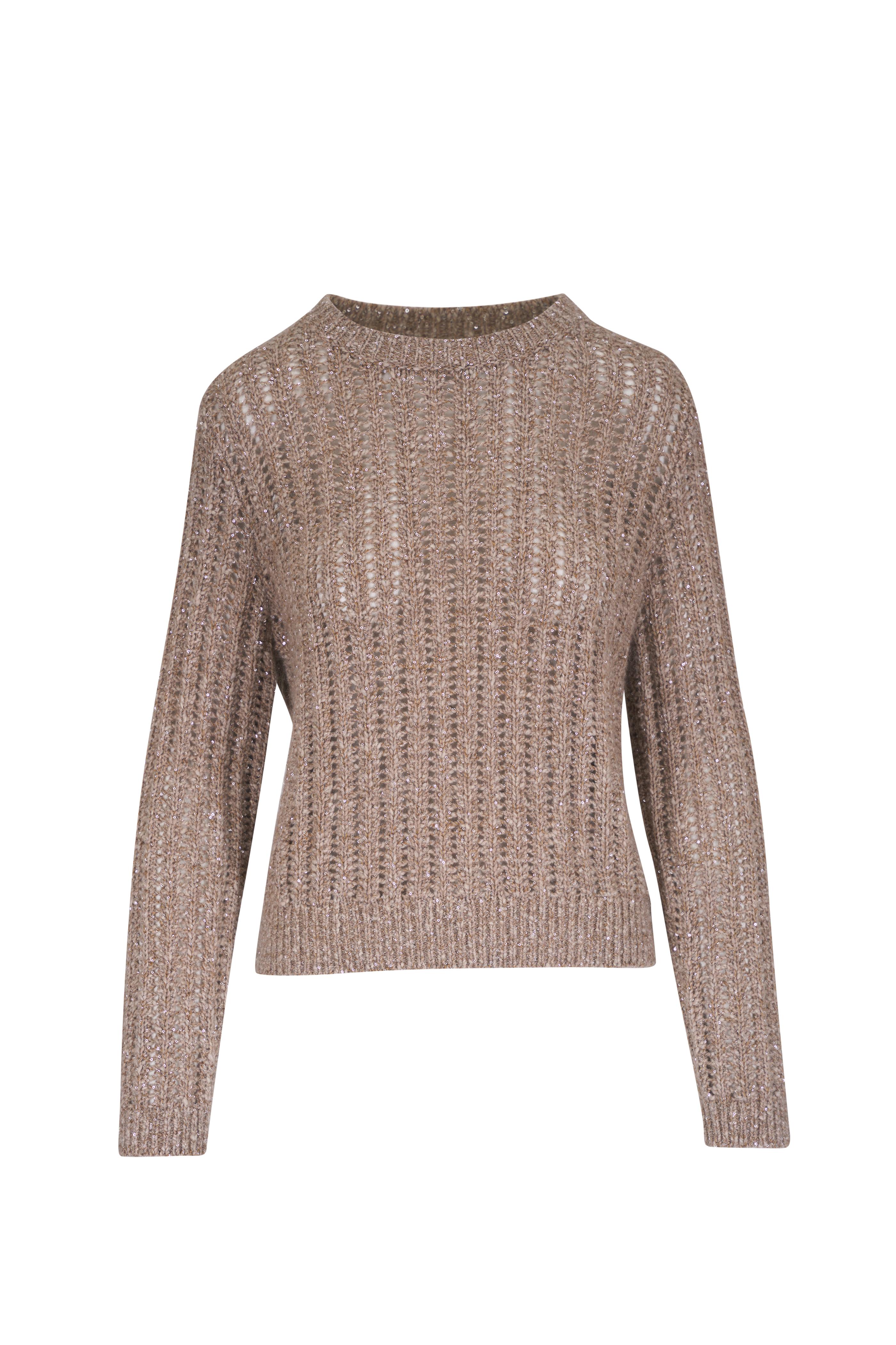 BRUNELLO CUCINELLI★Paillette Cashmere Silk Sweater Dress BRUNELLO CUCINELLI Paillette Cashmere Silk Crewneck Sweater