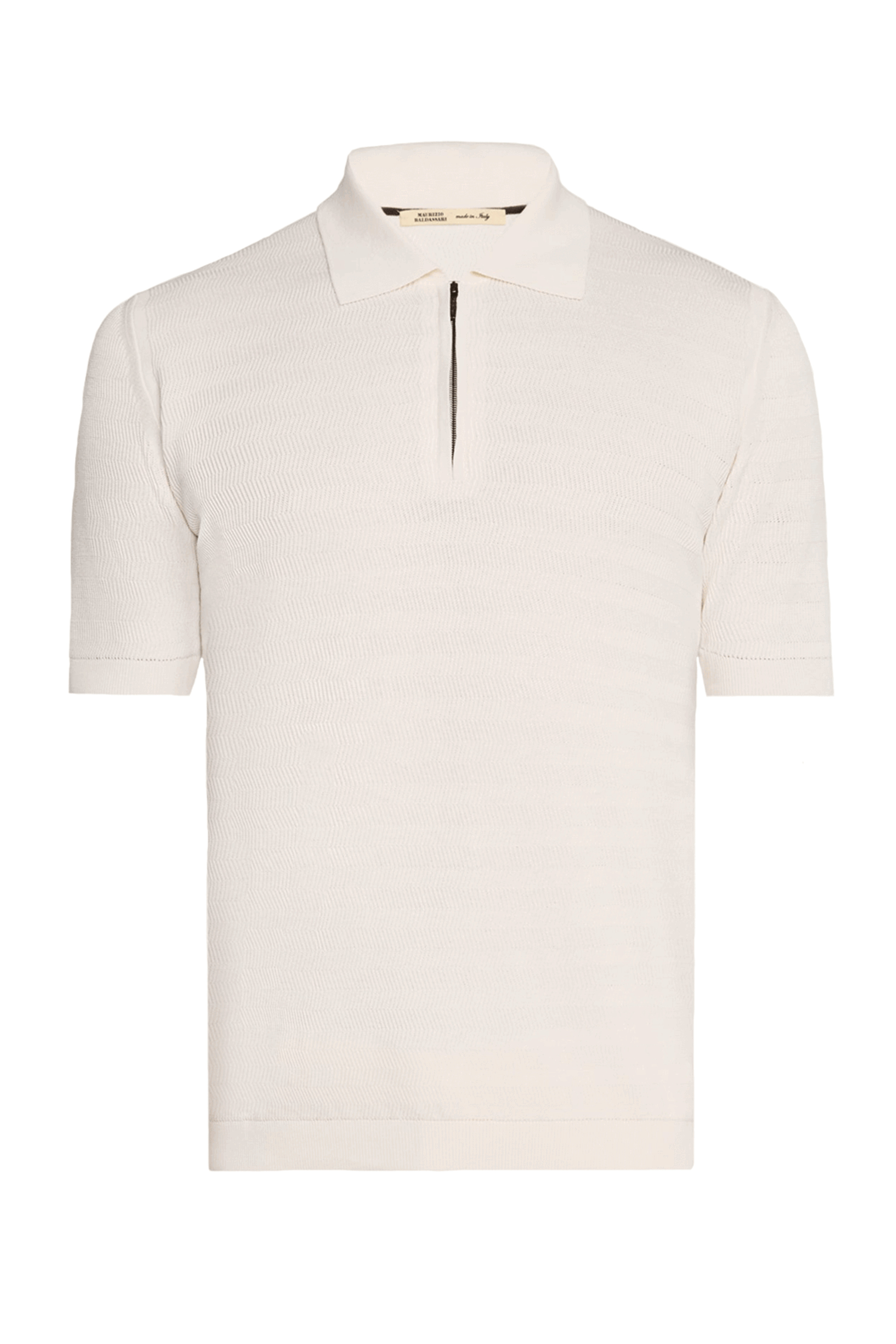 Zegna - Off White Jacquard Cotton & Silk Polo | Mitchell Stores