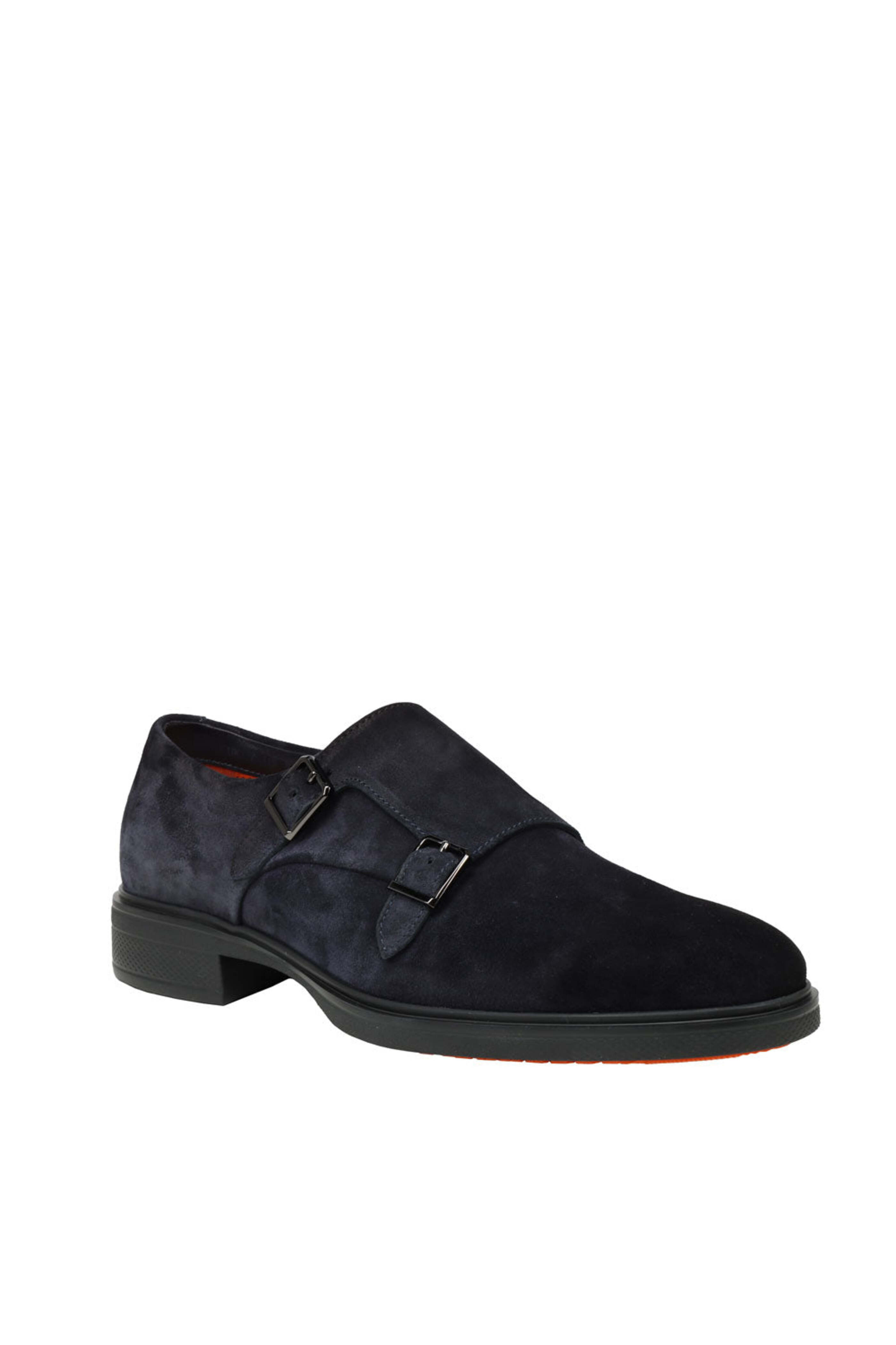 Santoni - Bankable Navy Suede Double Monk Strap Shoe