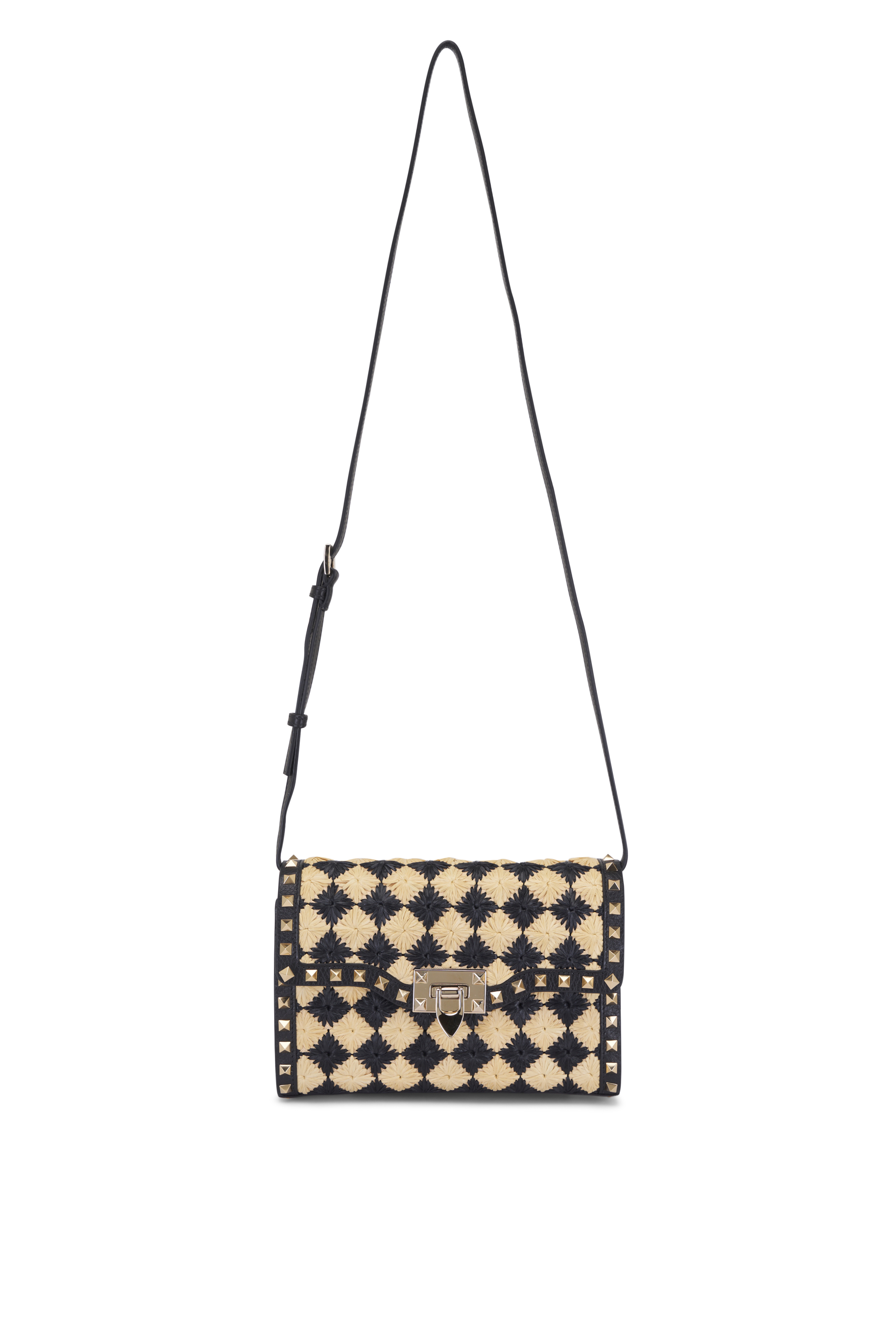 ハンドバッグ VALENTINO TWO-TONE RAFFIA MEDIUM ROCKSTUD SPIKE HANDBAG Valentino Garavani Women Two-tone Raffia Medium Rockstud