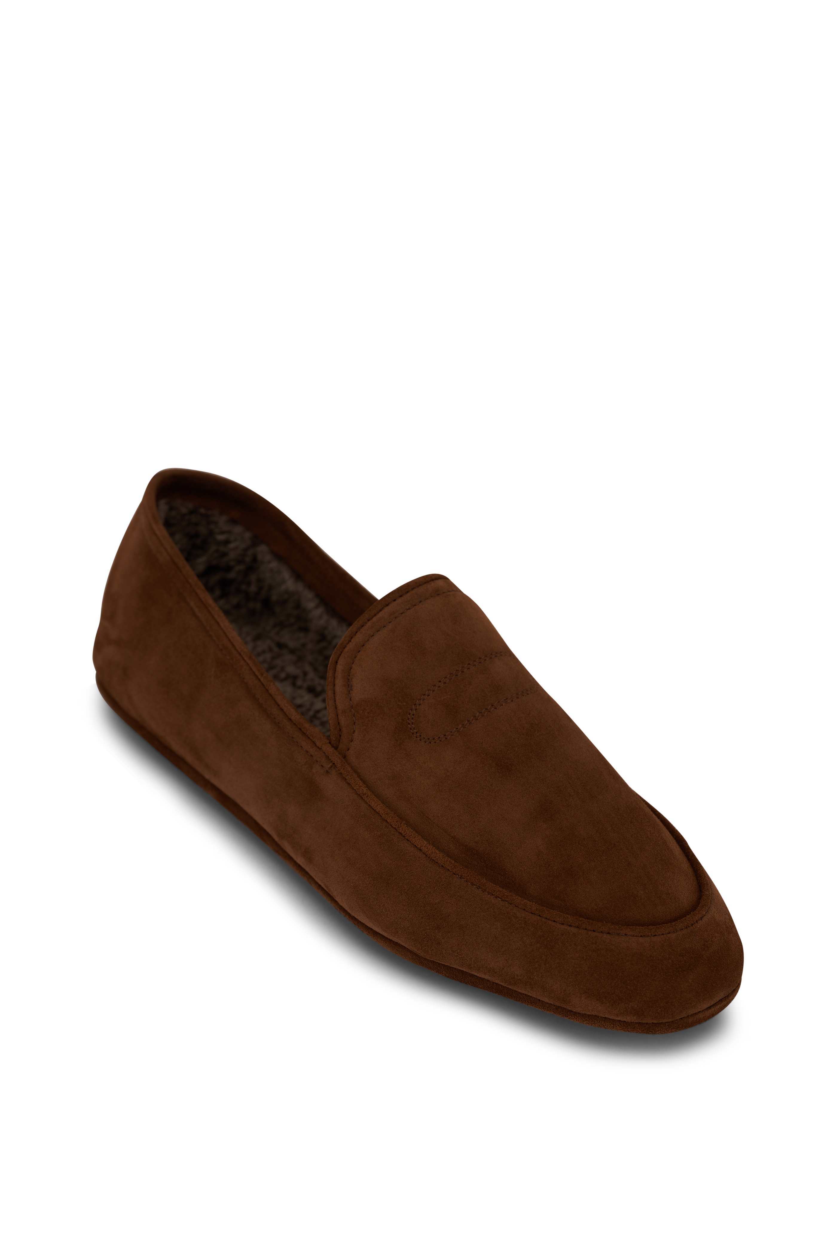 Trask Preston Black Italian Suede Shearling Slipper